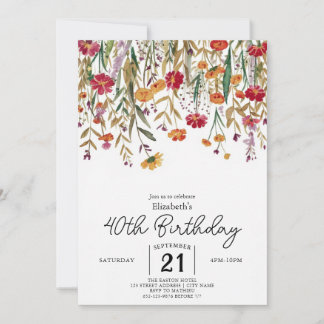 Bearbeitbare botanische Wildblumen 40. Geburtstag Einladung