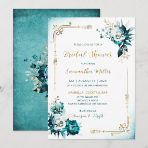 Bearbeitbare Bridal Shower in Türkis und Gold Einladung