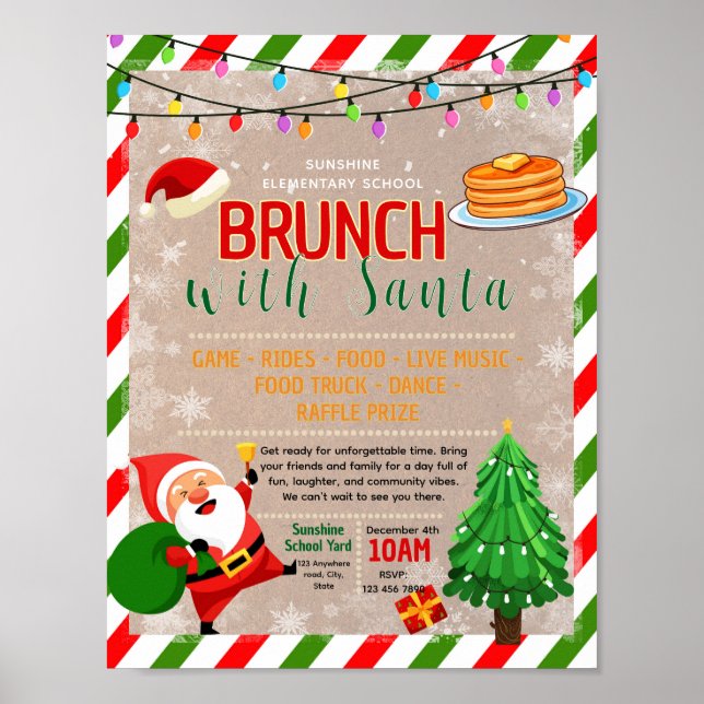 Bearbeitbare Brunch-mit-Santa-Spendenflyer Poster (Vorne)