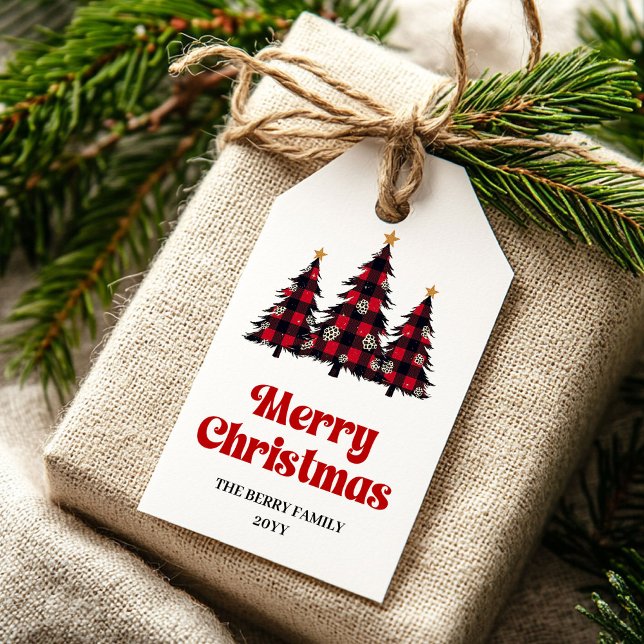 Bearbeitbare Büffelbaum-Geschenkkarte rot grün Fei Geschenkanhänger (Editable buffalo tree gift tag red green holiday

)