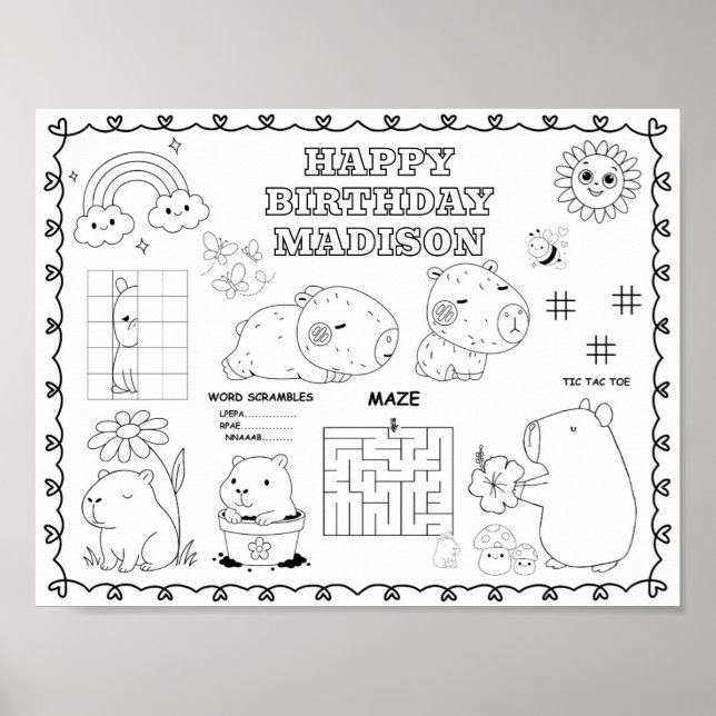 Bearbeitbare Capybara-Geburtstags-Malmatte  Poster (Vorne)
