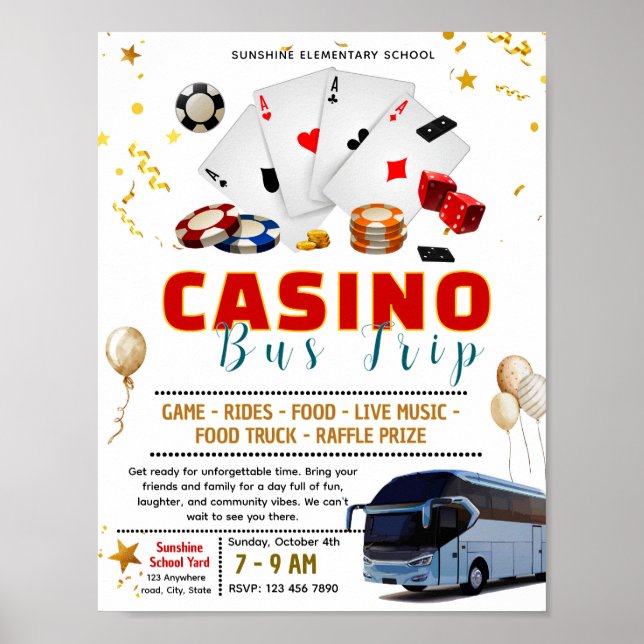 Bearbeitbare Casino-Busausflugsvorlage Poster (Vorne)
