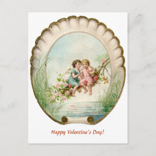Bearbeitbare Cherubs auf einem Rosenzweig Valentin Postkarte
