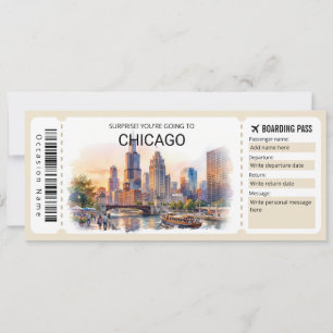 Bearbeitbare Chicago-Reise-Boarding-Pass-Ticket Einladung