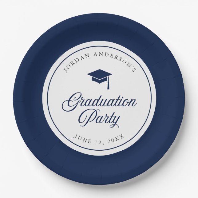 Bearbeitbare Color Mortarboard Script Graduation P Pappteller (Vorderseite)