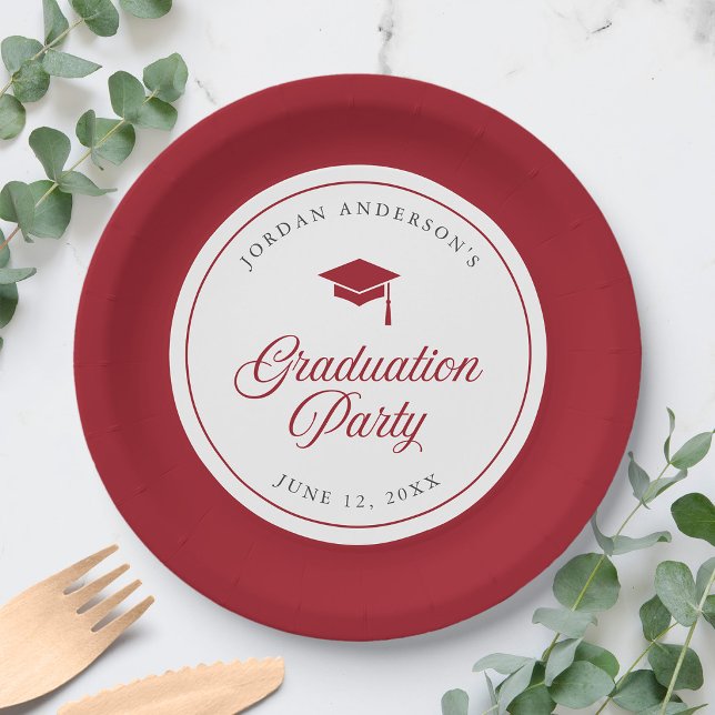 Bearbeitbare Color Mortarboard Script Graduation P Pappteller (Von Creator hochgeladen)