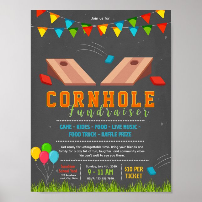 Bearbeitbare Cornhole-Fundraising-Flugblatt Poster (Vorne)