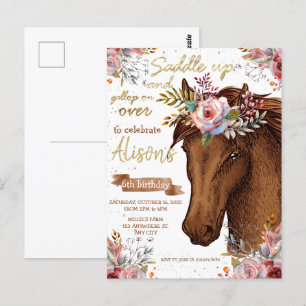 Bearbeitbare Cowgirl-Geburtstagsfeier mit Pferd Postkarte