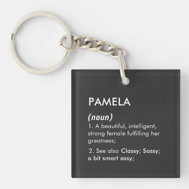Bearbeitbare Definition des Namens Pamela, benutze Schlüsselanhänger (Vorderseite)