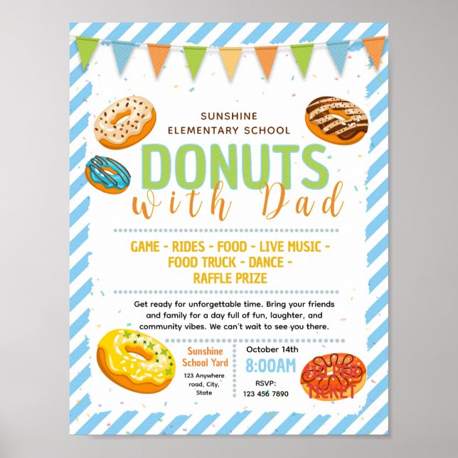 Bearbeitbare Donuts mit Papa-Fundraising-Flugblatt Poster (Vorne)