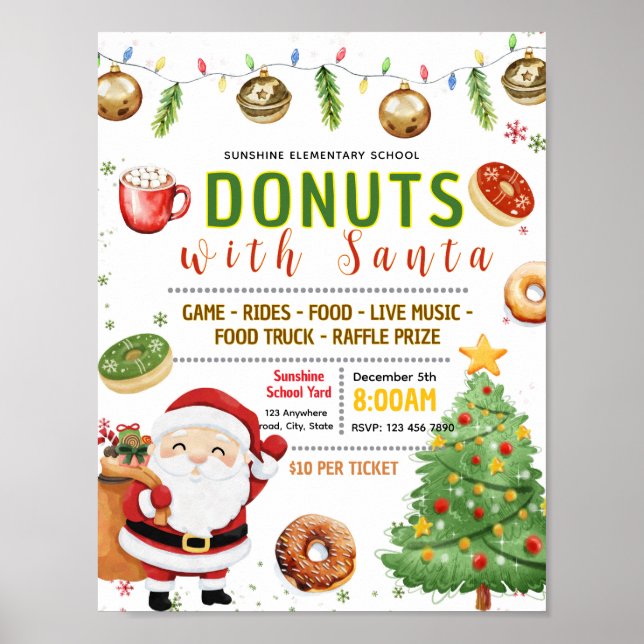 Bearbeitbare Donuts mit Santa-Flugblatt Poster (Vorne)