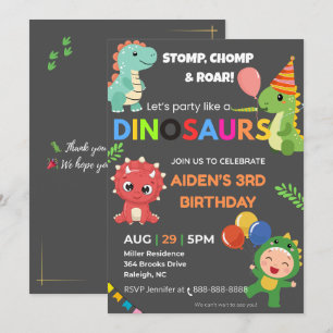 Bearbeitbare Einladung Dino zum Geburtstag - Flach