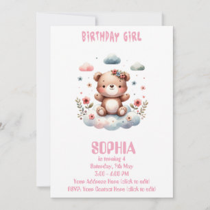 Bearbeitbare Einladung zum Geburtstag Teddybär für