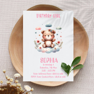 Bearbeitbare Einladung zum Geburtstag Teddybär für