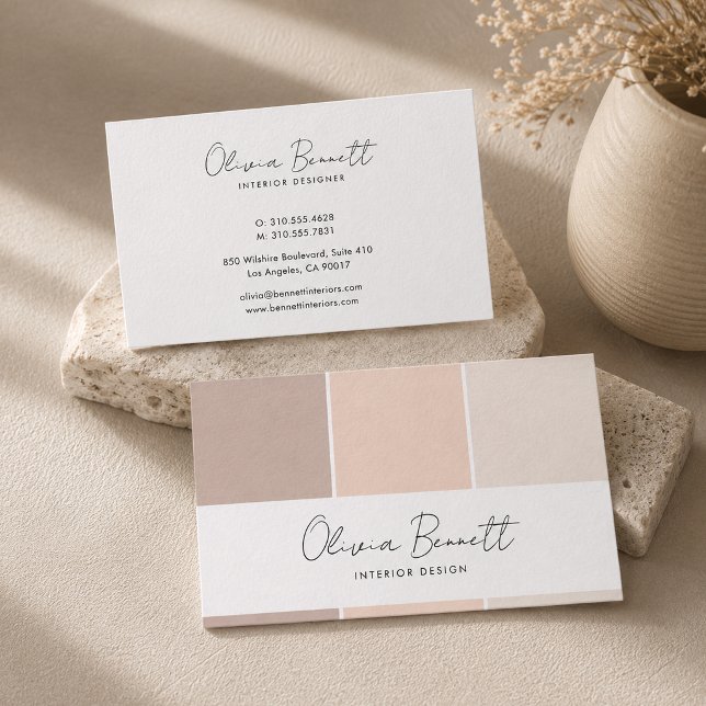 Bearbeitbare Elfenbeinfarbe, Moderner Inneneinrich Visitenkarte (Editable Ivory Color, Modern Interior Designer Business Card)