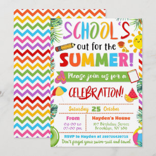 Bearbeitbare End of School Party Schools Out Party Einladung