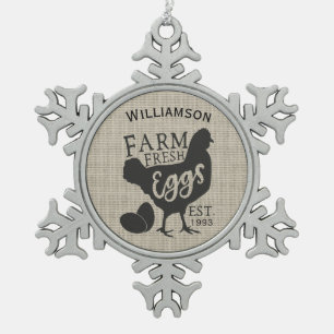Bearbeitbare Farmhausreihen Familieneier Schneeflocken Zinn-Ornament