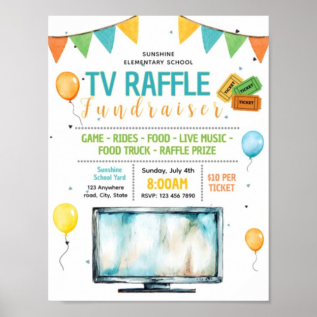 Bearbeitbare Fernseh-Verlosungsticket-Fundraiser-F Poster (Vorne)