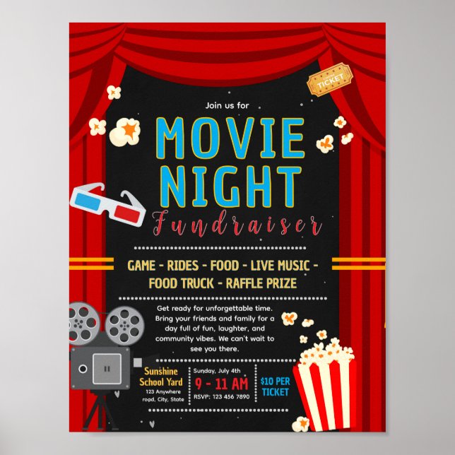 Bearbeitbare Filmabend-Fundraising-Flugblatt Poster (Vorne)