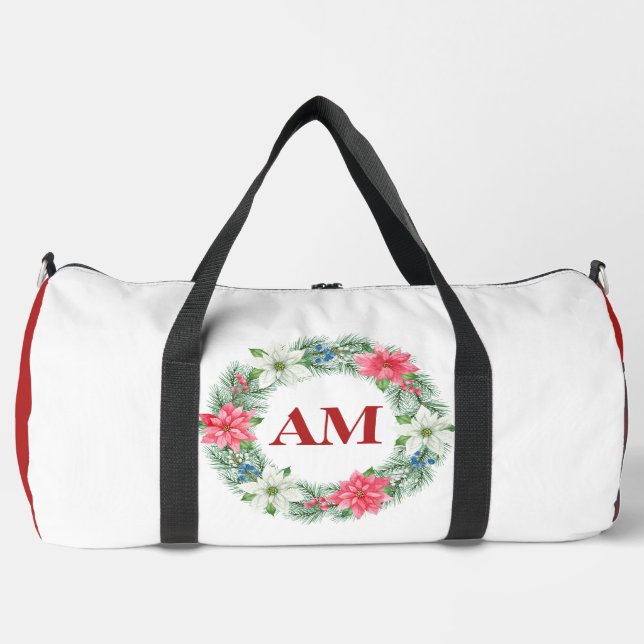 Bearbeitbare florale Monogramm-Beutel - Personalis Duffle Bag (Vorderseite)