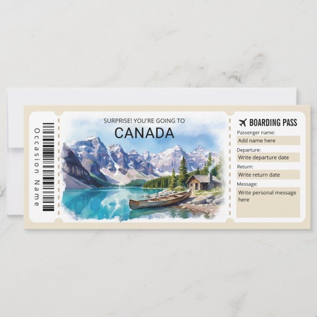 Bearbeitbare Flugticket Kanada-Reise Einladung (Vorderseite)