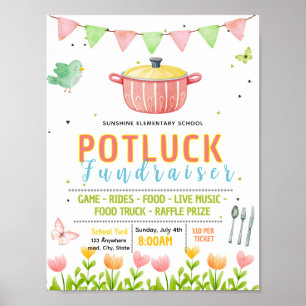 Bearbeitbare Frühlings-Potluck-Fundraising-Flugbla Poster