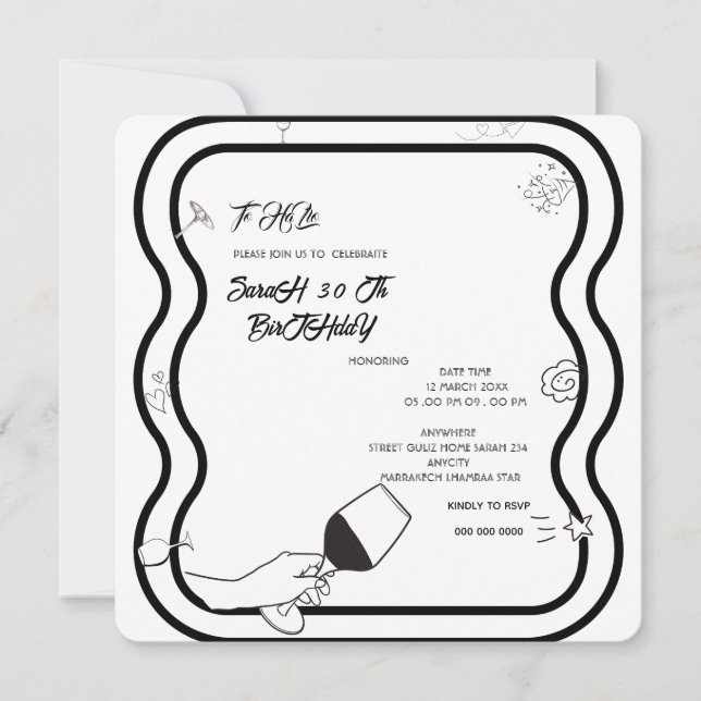 Bearbeitbare Geburtstagsparty Invi Hand Drawn Einl Save The Date (Vorderseite)