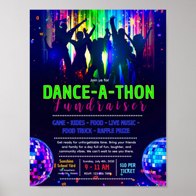 Bearbeitbare Glow Dance-A-Thon-Flugblatt Poster (Vorne)