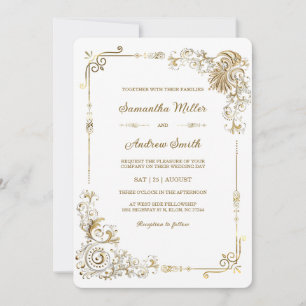 Bearbeitbare Goldene und Weiße Hochzeit Einladung