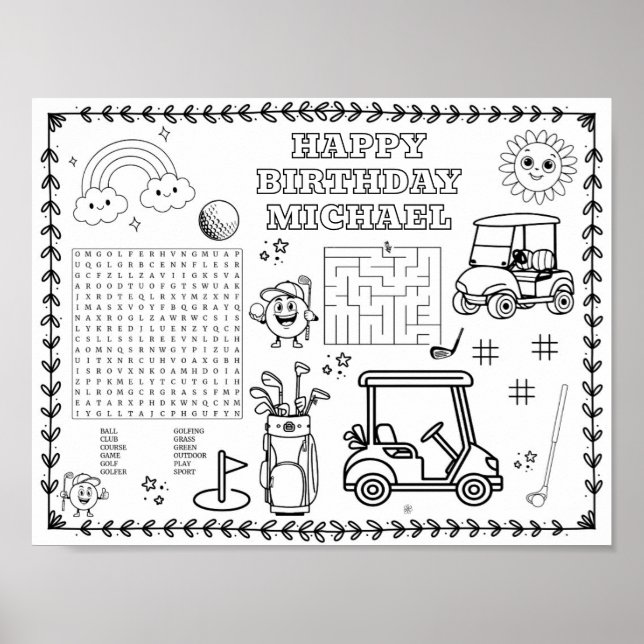 Bearbeitbare Golf-Geburtstags-Malmatte  Poster (Vorne)