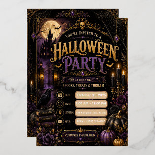 Bearbeitbare gothische Halloween-Party-Einladung   Folieneinladung