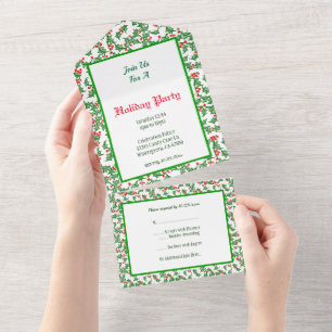 Bearbeitbare Grüne Stechpalme Rote Beeren All-in-O All In One Einladung