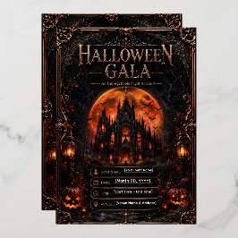 Bearbeitbare Halloween-Gala-Einladung | Gothic Folieneinladung