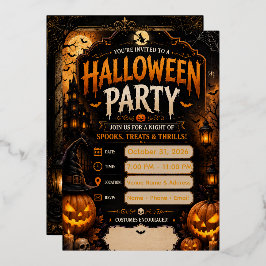 Bearbeitbare Halloween-Party-Einladung | Gothic-Kü Folieneinladung