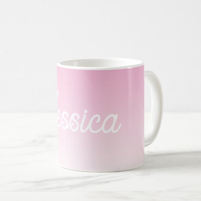 (Bearbeitbare) Hellrosa-Farb-Ombre und Ihr Text Kaffeetasse (VorderseiteRechts)