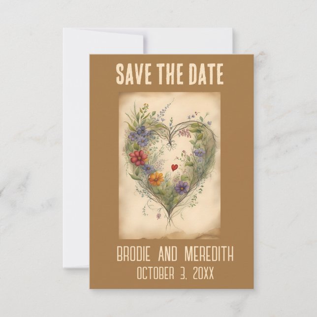 Bearbeitbare Herzen Ranken und Blumen Romantisch Save The Date (Vorderseite)