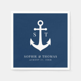 Bearbeitbare Hintergrundfarbe Monogram Ankerhochze Serviette