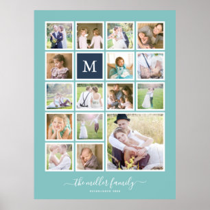 Bearbeitbare Hintergrundfarbe Monogramm FotoCollag Poster