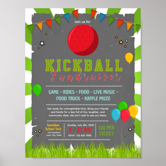 Bearbeitbare Kickball-Spendenflyer Poster (Vorne)