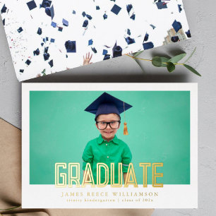 Bearbeitbare kühne goldene Foto-Kindergarten-Absch Folieneinladung
