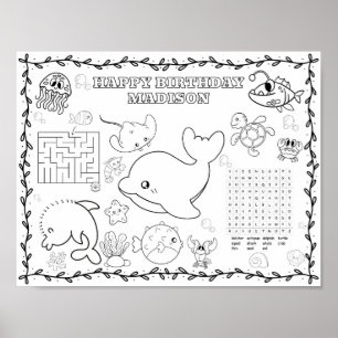 Bearbeitbare Meerestiere Geburtstags-Malmatte Poster