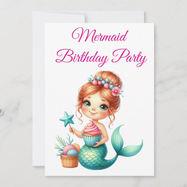 Bearbeitbare Mermaid-Geburtstagseinladung 🧜‍♀️✨  Einladung (Vorderseite)