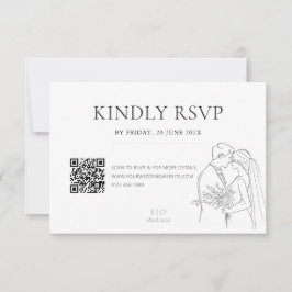 Bearbeitbare Minimalistische Hochzeitlinie Art QR RSVP Karte