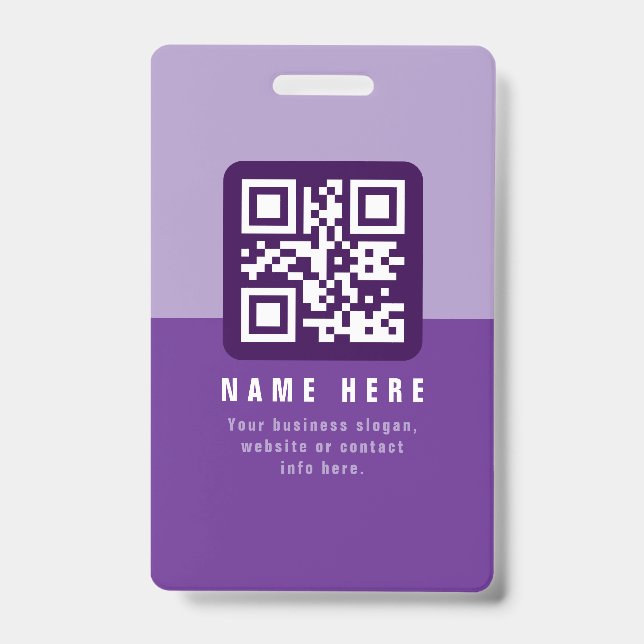 Bearbeitbare moderne QR-Code-Vorlage | Lila-Töne Ausweis (Vorderseite)