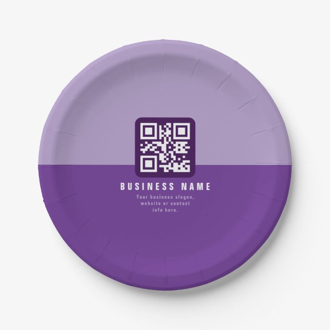 Bearbeitbare moderne QR-Code-Vorlage | Violett Pappteller (Vorderseite)