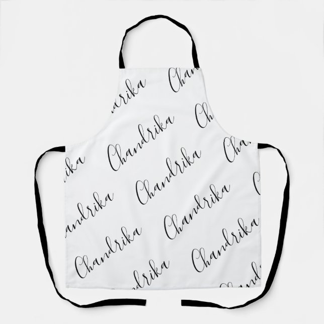 Bearbeitbare moderne Schrift Schwarz-Weiß-Muster-S Schürze (Vorderseite)