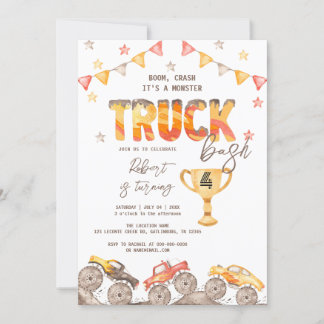 BEARBEITBARE Monster Truck Geburtstag Einladung