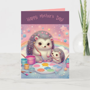 Bearbeitbare Mutter- und Babyigel zum Muttertag Karte