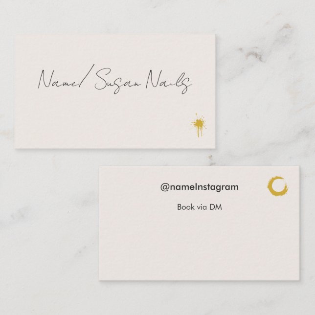 Bearbeitbare Nagel-Tech-Instagram-Beige-Ästhetik Visitenkarte (Vorne/Hinten)