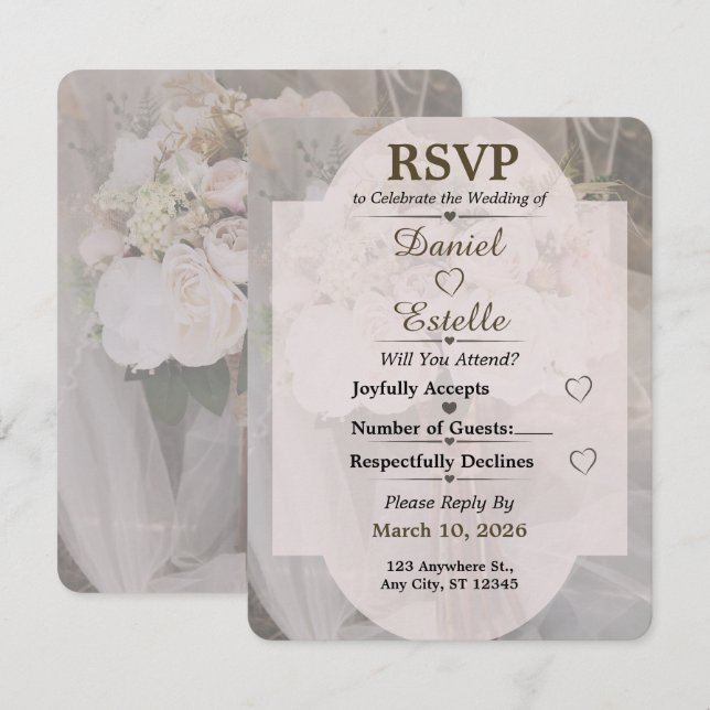 Bearbeitbare neutrale Boho-Hochzeits-RSVP-Karte (Vorne/Hinten)